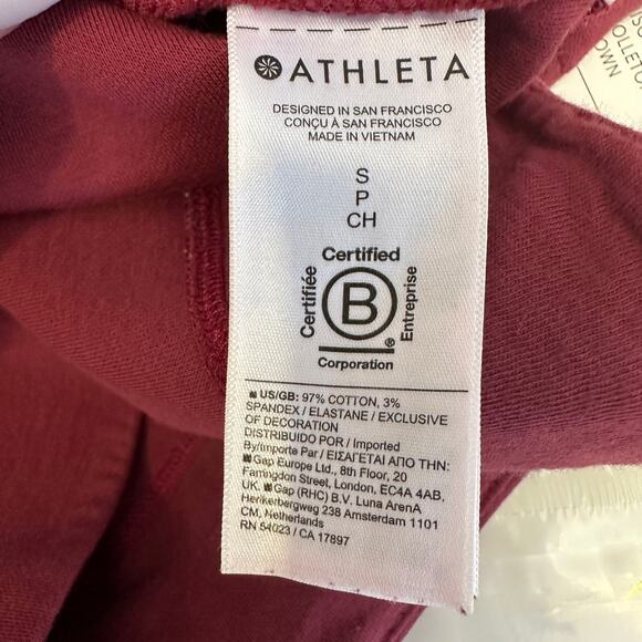 Athleta Sundown Sweatshirt Tank WMNS S Berry Hooded Drawstring Pullover Athletic - Picture 8 of 10